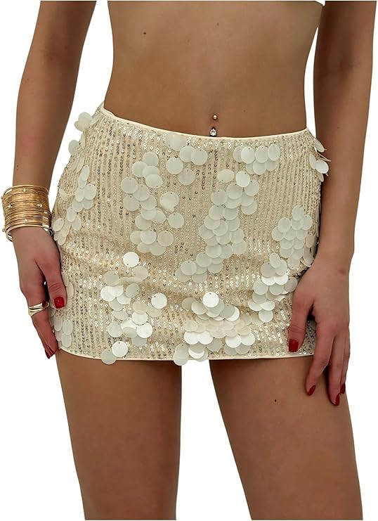 Floerns Women's Going Out Mini Skorts Shiny Sequin Low Rise Date Night Party Skirts | Amazon (US)
