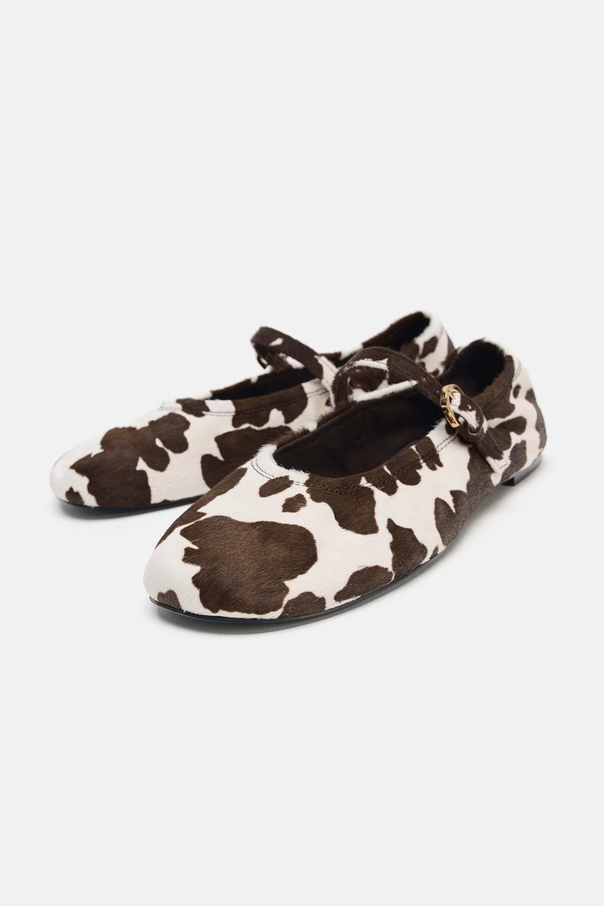 PRINTED LEATHER BALLET FLATS | Zara US