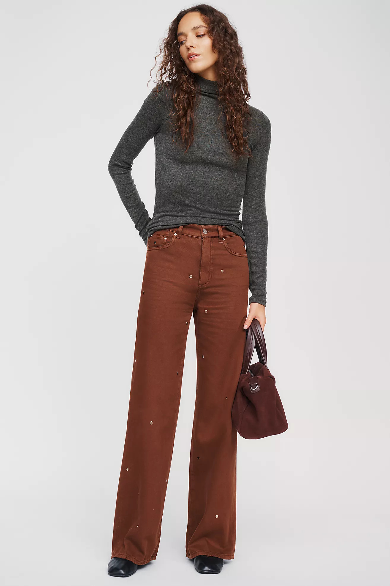 LE JEAN Column Studded High Rise Wide Leg Jeans | Anthropologie (US)