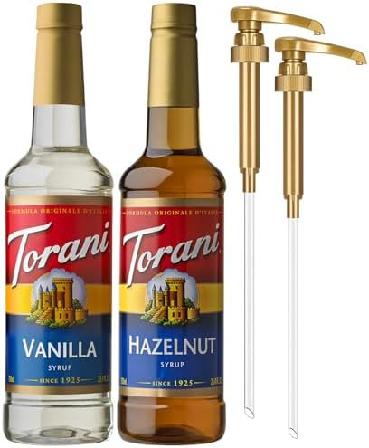 Torani Syrups, Hazelnut and Vanilla Syrup Variety 2-Pack, Coffee Syrups for Drinks, Pumps Include... | Amazon (US)