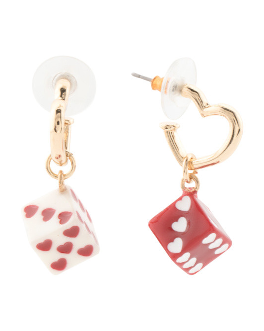 Dice Huggie Heart Drop Earrings | TJ Maxx