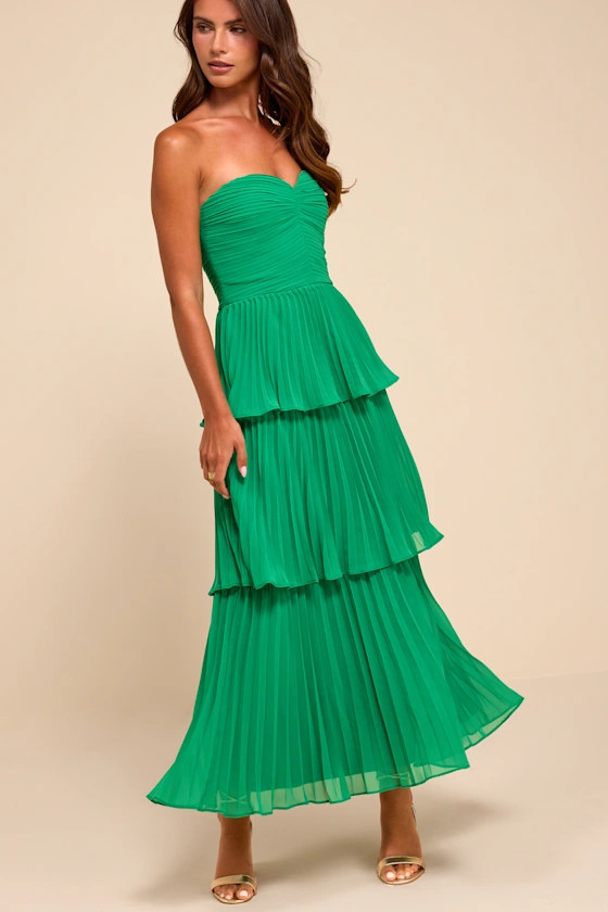 Seriously Sensational Green Strapless Tiered Midi Dress | Lulus