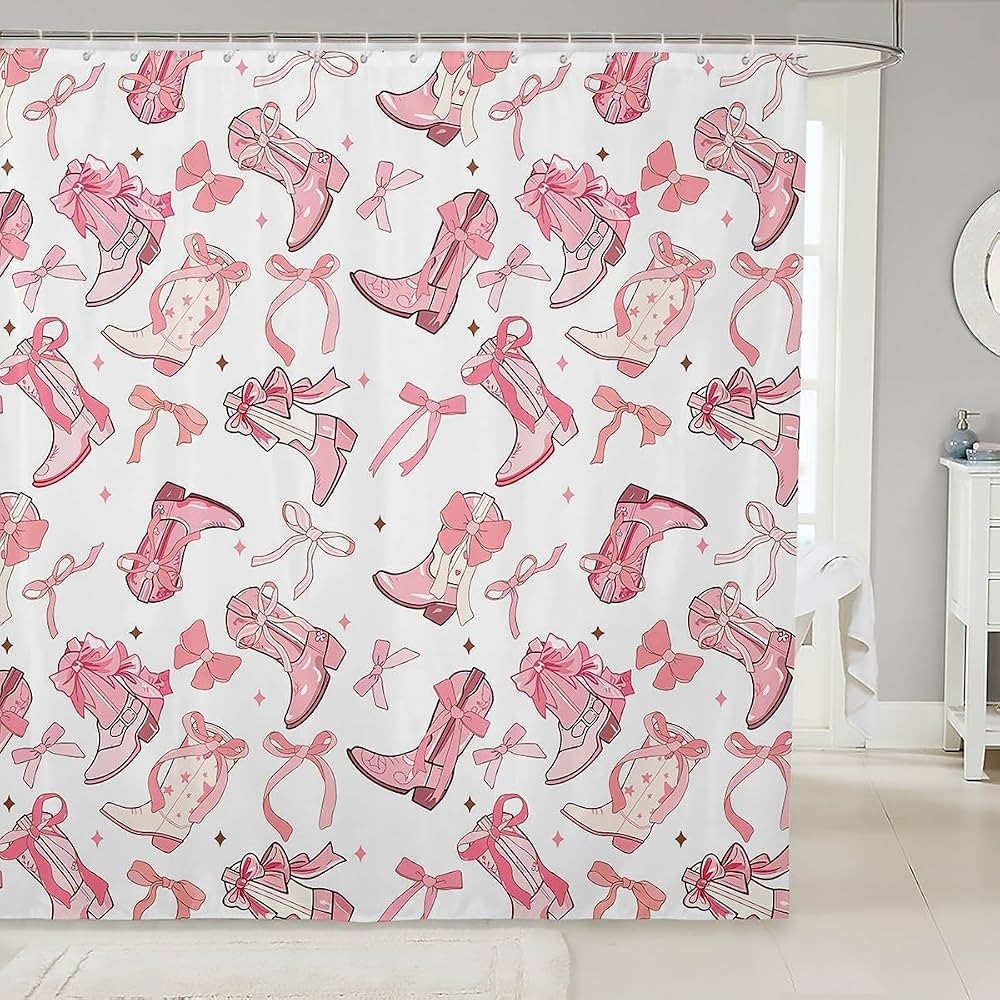 Manfei Cowgirl Shower Curtains,Western Cowboy Boots Pink Bowknots Bath Curtain,Dreamy Fairy Tale ... | Amazon (US)