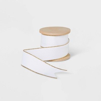 1.5in x 15ft White with Gold Grosgrain Ribbon - Sugar Paper™ | Target