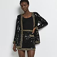 Black sequin fitted mini skirt | River Island (UK & IE)