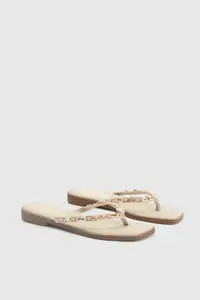 Natural Linen Shell Detail Toe Post Flip Flops | Boohoo | Boohoo.com (UK & IE)