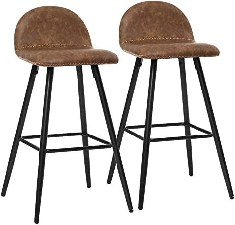 SONGMICS Set of 2 Bar Stools, Mid-Century Modern Chairs with Metal Legs, 27.6”, Retro Brown | Amazon (US)