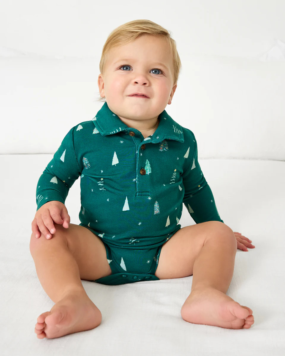 Twinkling Trees Polo Bodysuit | Little Sleepies