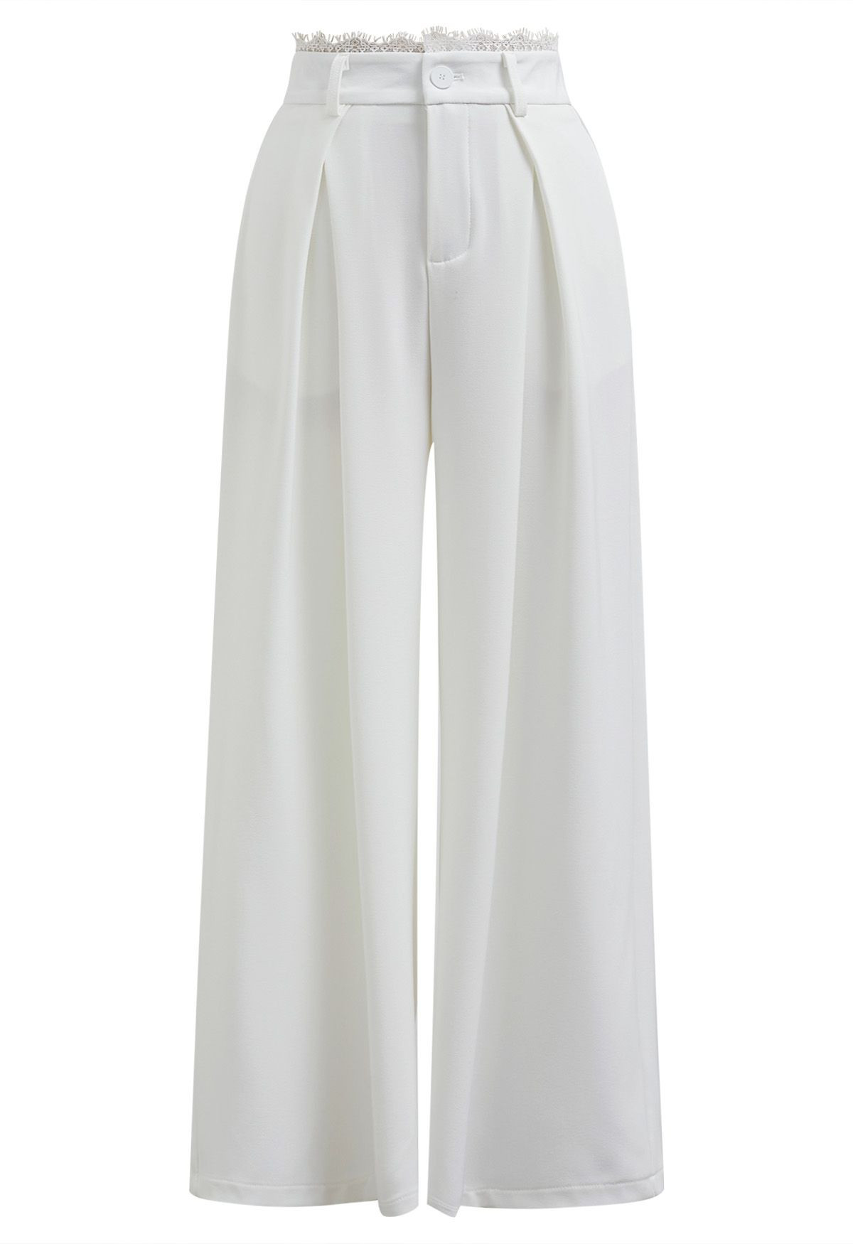 Lacy Waist Side Pocket Wide-Leg Pants in White | Chicwish