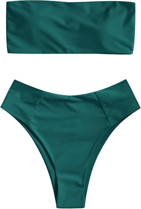 ZAFUL Women's High Cut Bandeau Bikini Set Strapless 2 Pieces Bathing Suit | Amazon (US)