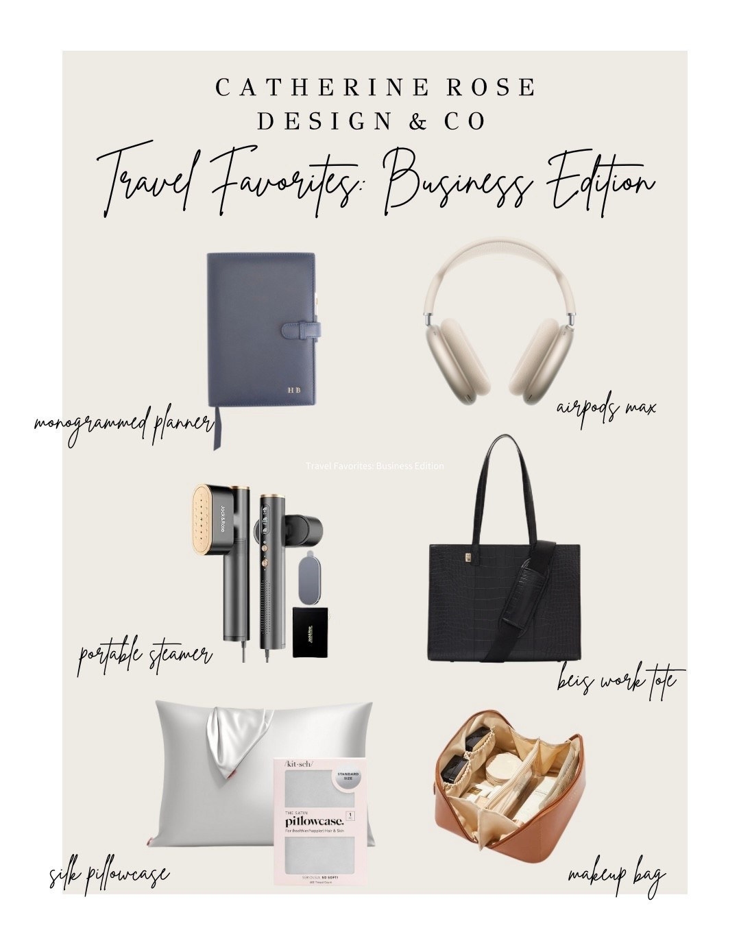 ✨ Travel Favorites: Business Edition ✈️
Whether it’s a work trip or a quick getaway, these are my must-haves for staying organised and chic on the go. 🖤

🗒️ Monogrammed Planner – because handwritten lists never go out of style.
🎧 AirPods Max – peace, podcasts, and playlists.
💨 Portable Steamer – wrinkle-free always.
👜 Beis Work Tote – sleek, spacious, and boss-approved.
💤 Silk Pillowcase – beauty sleep, but make it luxury.
💄 Makeup Bag – all your travel essentials in one tidy place.

Linked everything for you 🤍

#LTKU #LTKStyleTip #LTKGiftGuide