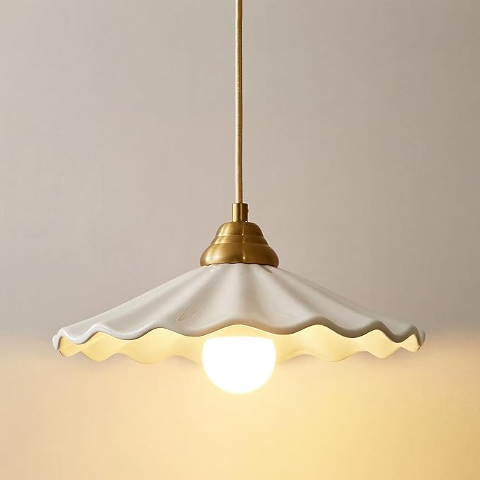 White Scalloped Ceramic Pendant Light, Vintage Pendants Lights Kitchen Island, Modern Saucer over... | Amazon (US)
