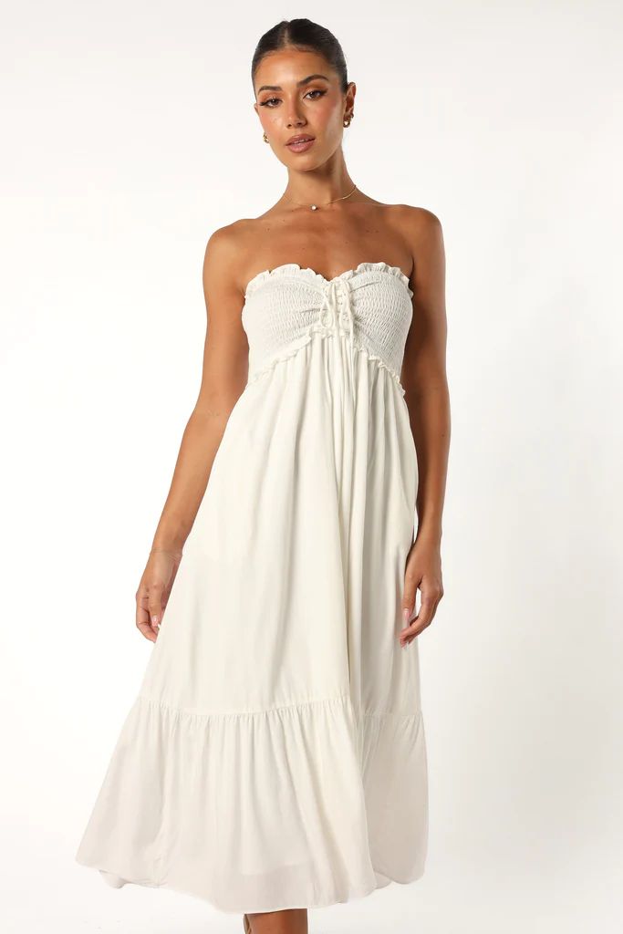 Dayton Strapless Midi Dress - White | Petal & Pup (US)