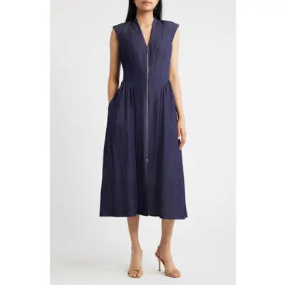 Vince Camuto Zip Front Midi Dress in Denim at Nordstrom, Size 16 | Nordstrom