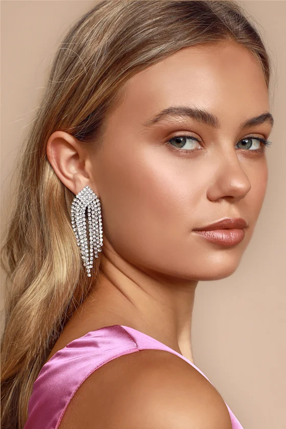 Afterparty Silver Rhinestone Fringe Earrings | Lulus