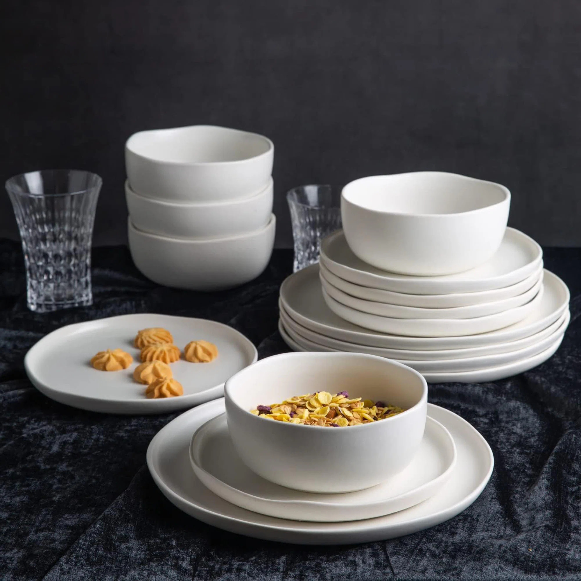 Ceramic Dinnerware Sets, Wavy Rim Stoneware Plates And Bowls Sets | Wayfair North America