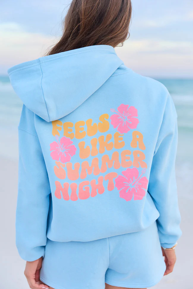 Feels Like A Summer Night Light Blue Graphic Hoodie | Pink Lily
