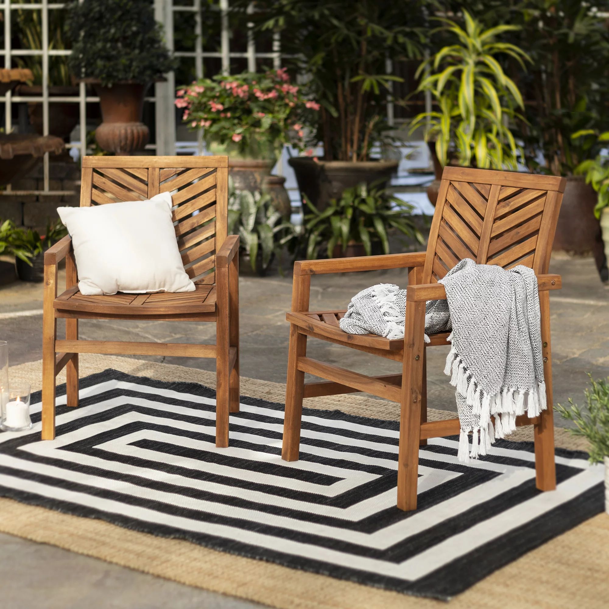 Manor Park Brown Chevron Outdoor Wood Patio Chairs, Set of 2 - Walmart.com | Walmart (US)