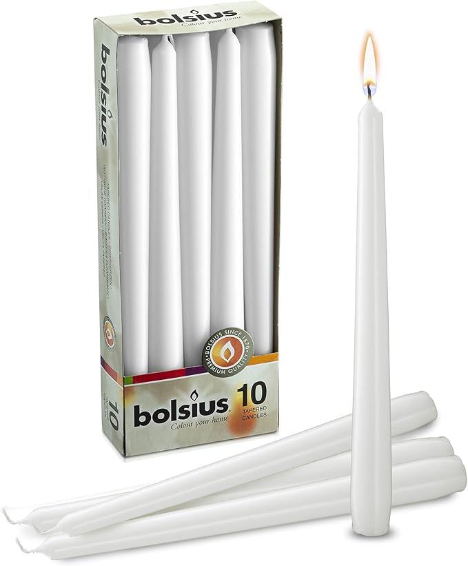 BOLSIUS White Taper Candles - 10 Pack Unscented 10 Inch Dinner Candle Set - 8 Hours Burn Time - P... | Amazon (US)