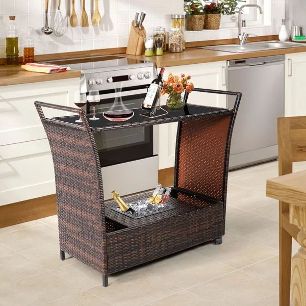 Latitude Run® Bar Cart with Steel Frame and Wicker Outer Material | Wayfair North America