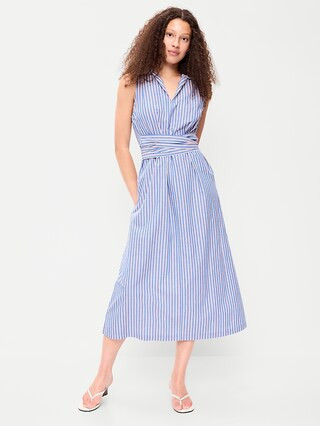 Sleeveless Wrap-Waist Midi Shirt Dress | Old Navy (US)