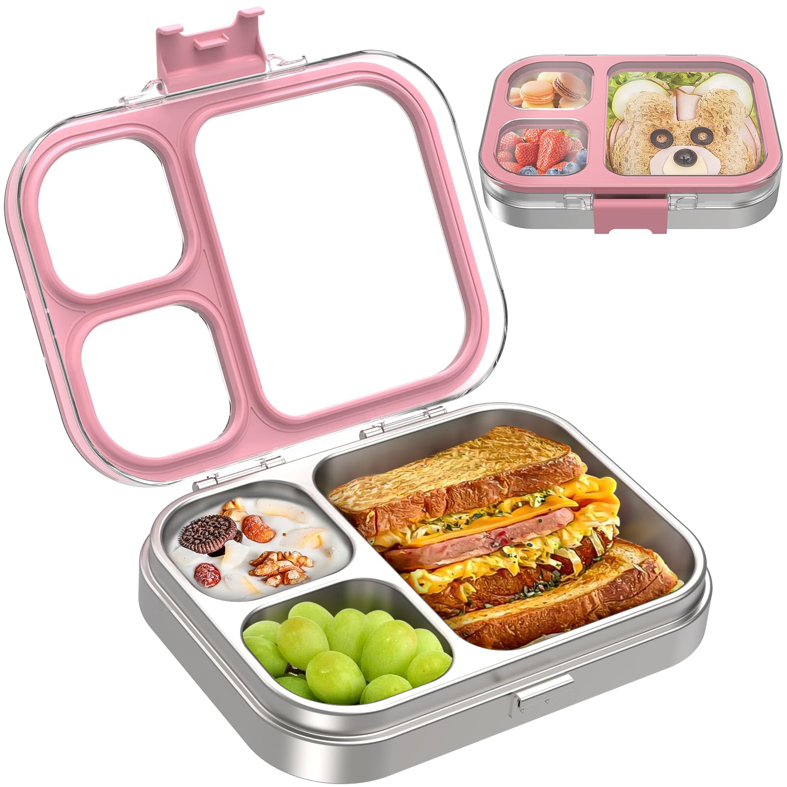 Kids Stainless Steel Bento Box with Silicone Lid Leak-proof Toddlers Lunch Container 3 Compartmen... | Amazon (US)