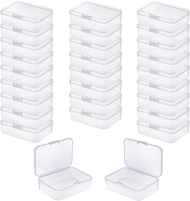 LJY 28 Pieces Rectangular Empty Mini Clear Plastic Organizer Storage Box Containers with Hinged L... | Amazon (US)