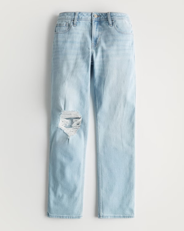 Women's Low-Rise Ripped Light Wash 90s Straight Jeans | Women's Clearance | HollisterCo.com | Hollister (US)