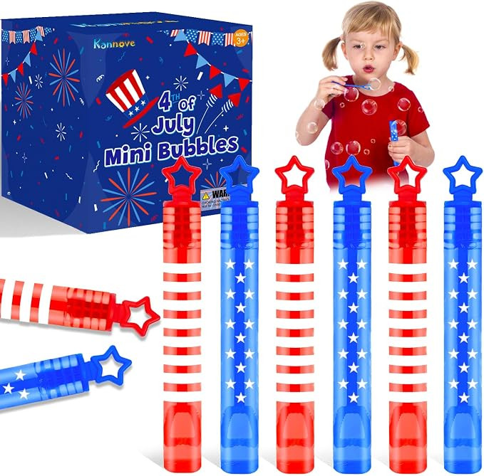 32 Pack 4th of July Bubbles Toys Gifts for Kids,Red White Blue Mini Bubble Wands for Toddlers,Goo... | Amazon (US)