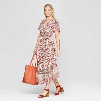 Women's Short Sleeve V-Neck Maxi Wrap Dress - Knox Rose™ Ivory | Target