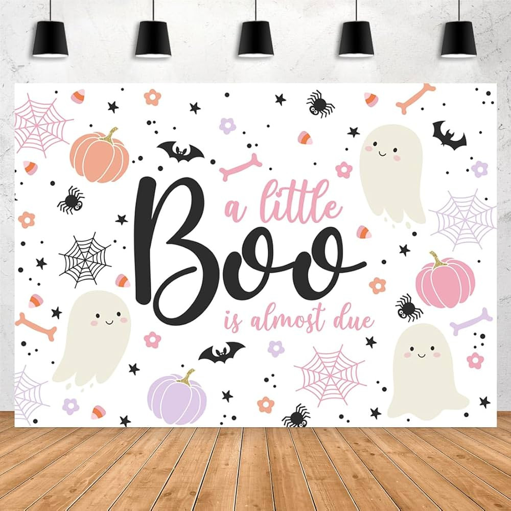 Aperturee 7x5ft Halloween Baby Shower Backdrop A Little Boo is Almost Due Blush Pink Pumpkin Skul... | Amazon (US)