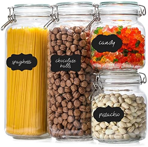 [ Taller ] Glass Jars with Airtight Lid, 92oz/34oz Large Glass Food Storage Jars, 4 Pack Wide Mou... | Amazon (US)