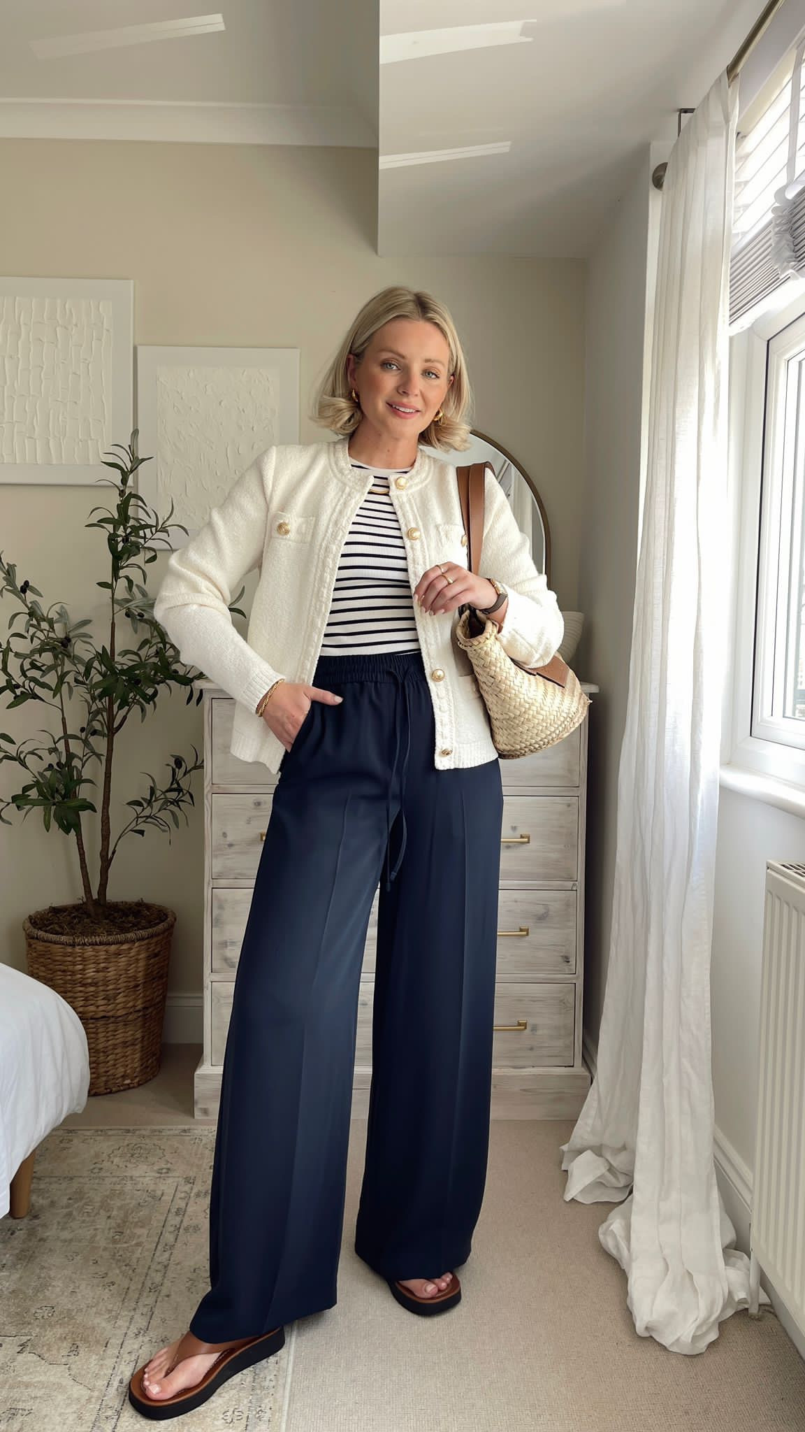 Navy Wide Leg Trousers