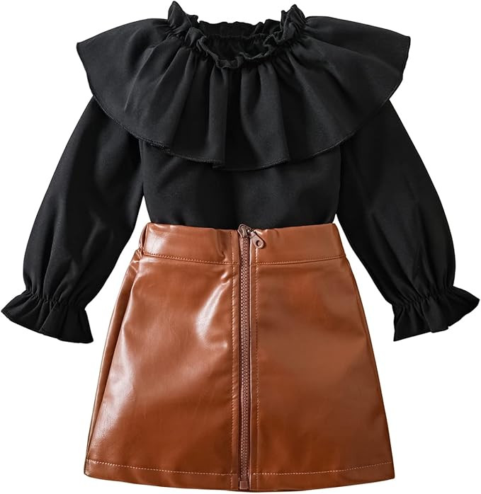 Little Toddler Baby Girl Fall Winter Outfits Puff Sleeve Sweater Woolen Plaid Pleated Skirt 2Pcs ... | Amazon (US)