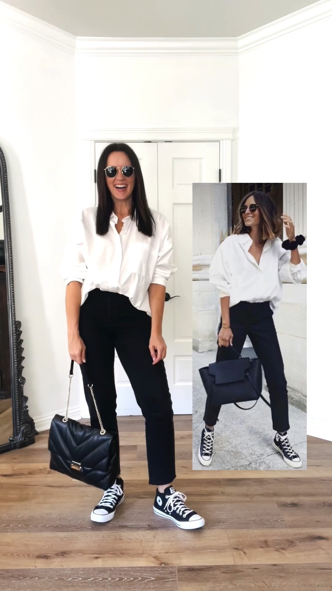 Black & white, sometimes fashion is just easy. 

White button down-wearing large for an oversized fit. 
Jeans-exact pair has very limited sizes in stock. Wearing 6. I linked a few other pairs, any black ankle denim will achieve this look. 
High-tops-run true to size. Super comfy. 
Sunnies-Rayban
Bag-from Target last year but linked an almost identical version that is in stock from H&M. 

Casual wear | outfit | street style | black high top converse | black and white | high contrast 

#LTKshoecrush #LTKunder50 #LTKstyletip