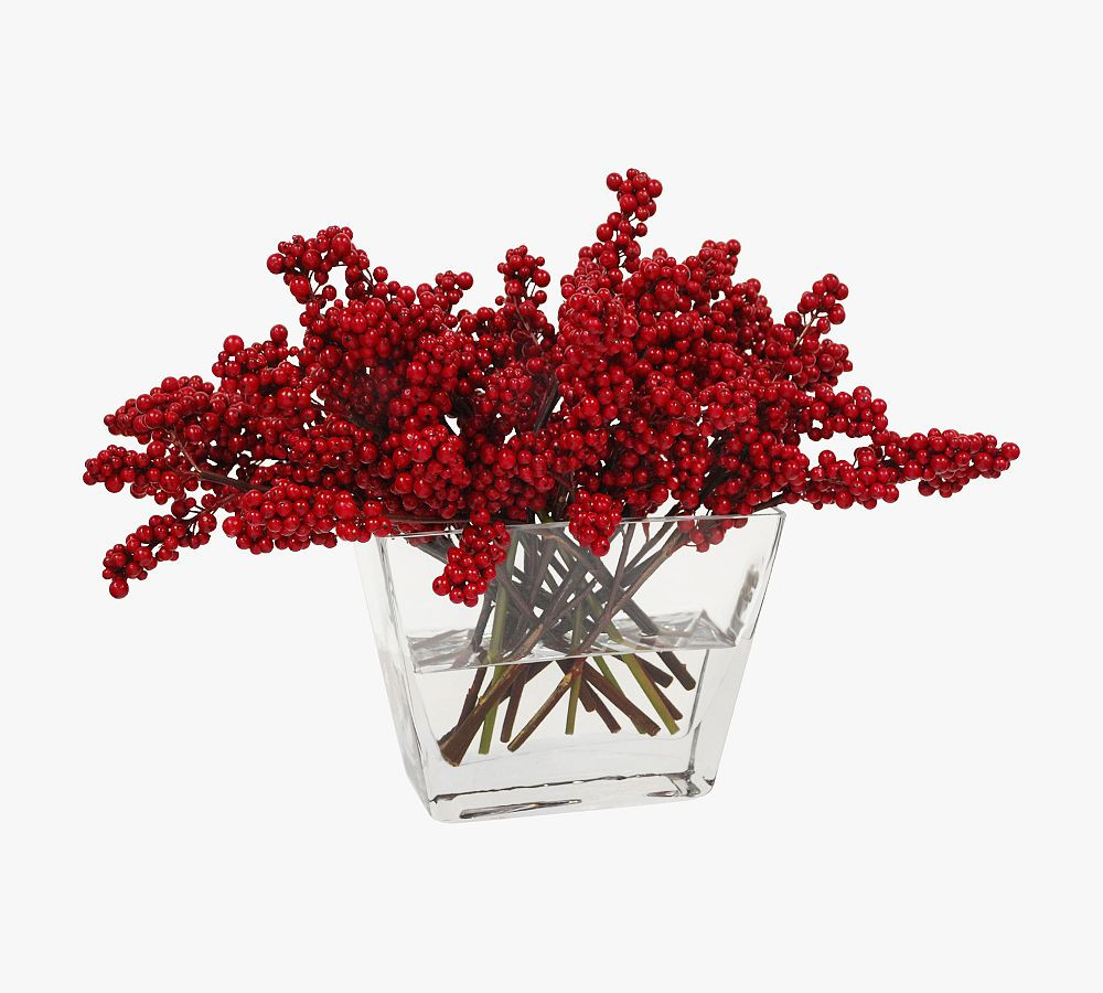 Faux Ilex Winterberry Arrangement in Glass Vase | Pottery Barn (US)