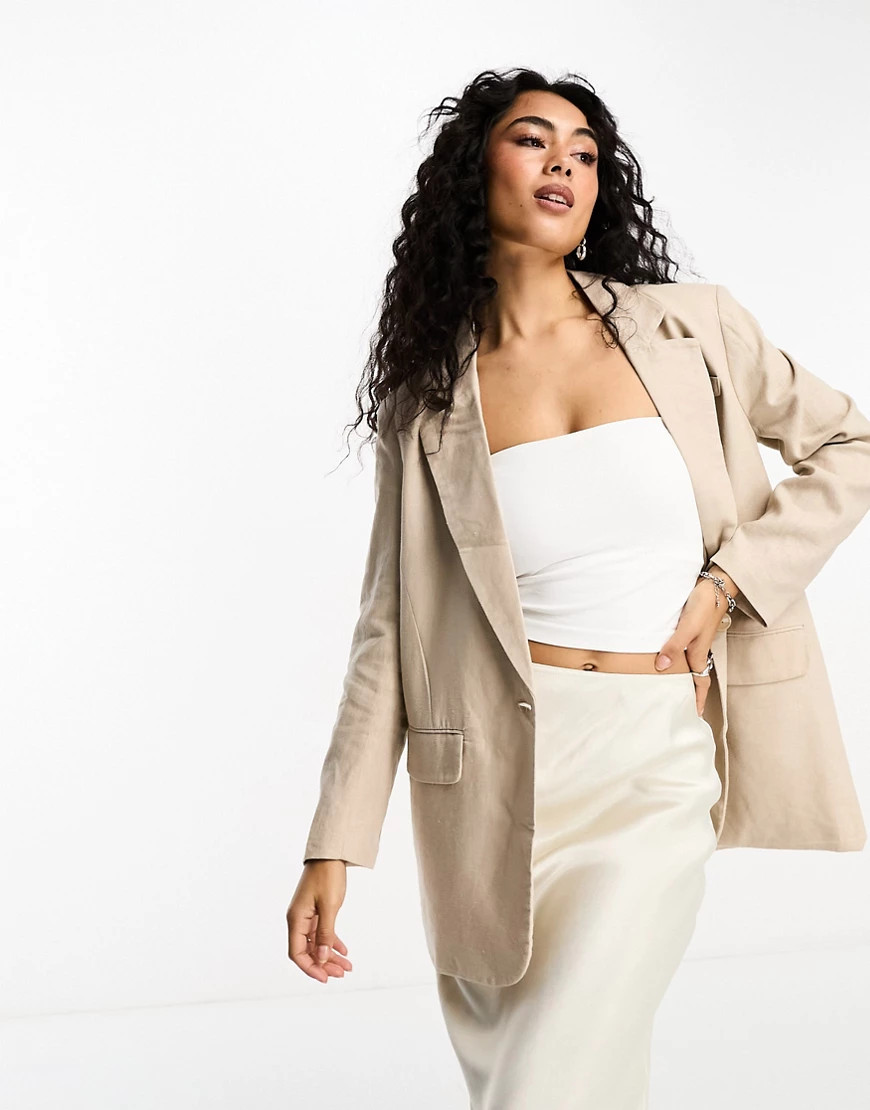 ONLY oversized linen blazer in stone-Neutral | ASOS (Global)