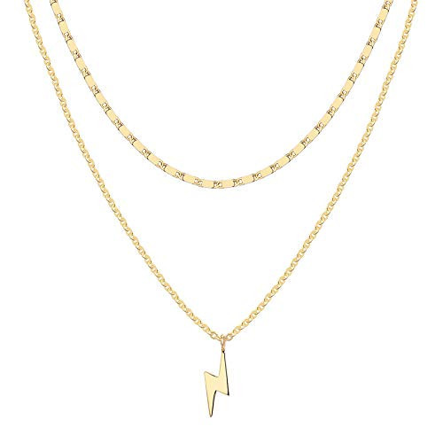 PAVOI 14K Gold Plated Lightning Bolt Pendant Layering Necklace Women | Amazon (US)