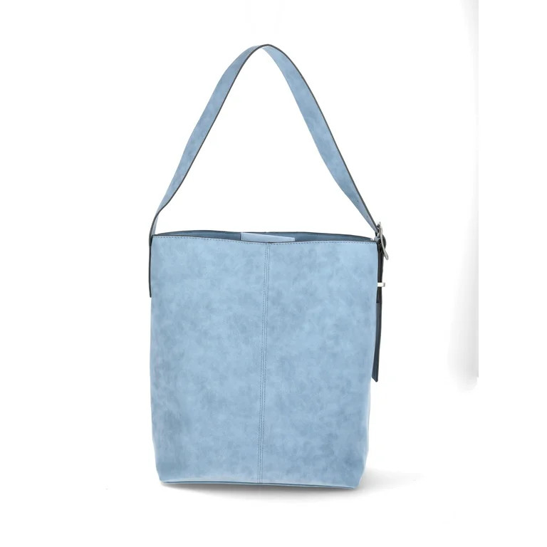 Time and Tru Women's Birdie Faux Leather Bucket Mid Sized Handbag, Blue Day | Walmart (US)