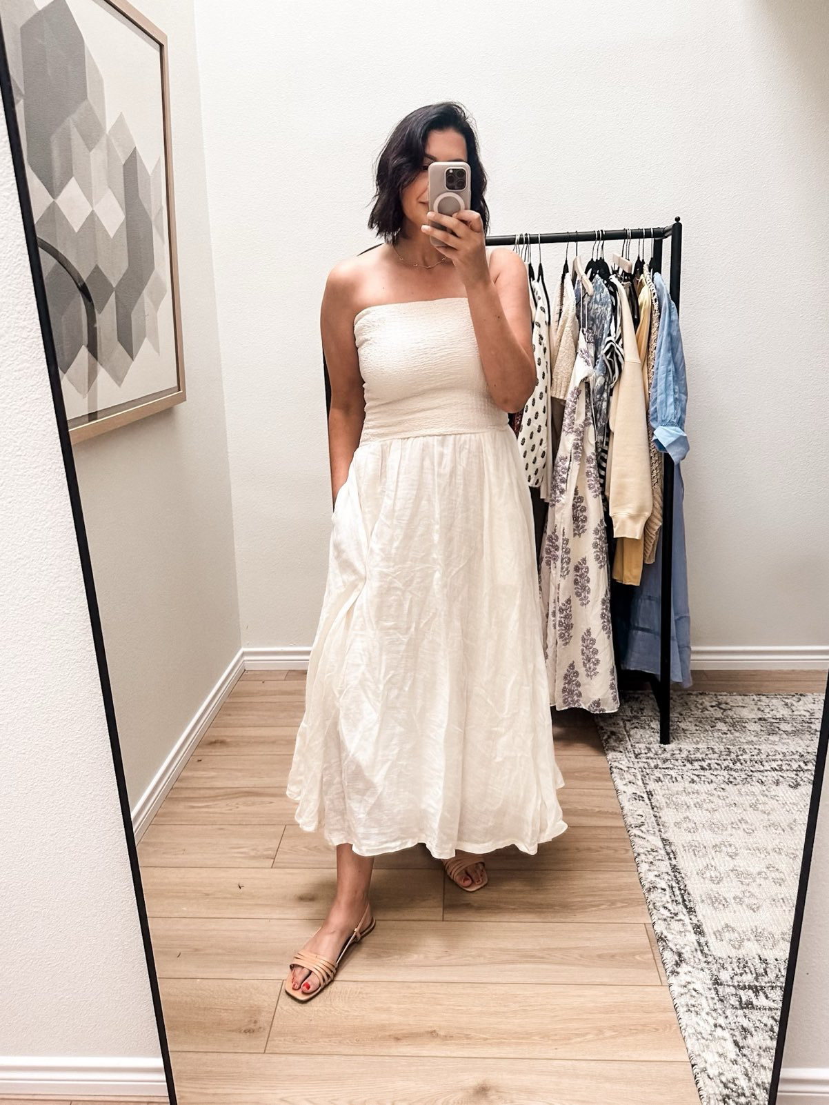 You guys KNOW I love this dress. 10/10 recommend. Want it in black now too. It’s also on sale! Side note -i’m sorry for the wrinkles here, I thought it looked better than it was. This dress is such a lovely piece for summer and really flattering. The top is a bit more ‘compression’ like and holds everything in as well as stays up bc of the elastic top. I am in the medium, fits me perfectly!

Paired this dress with this little coastal cardigan. It’s giving beach house, it’s giving boat cruise in the mediterranean. But really it’s just me in my house lol

I’m in the medium of the cardigan, it runs loose / oversized.. 

 #LTKSaleAlert #LTKMidsize #LTKFindsUnder100