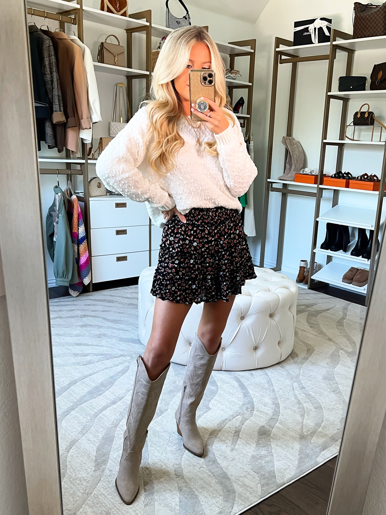 Macy20 for 20% off! Fall style. Fall transition. Fuzzy sweater. Skort. Western boots. Pink lily 

#LTKunder100 #LTKSeasonal #LTKshoecrush