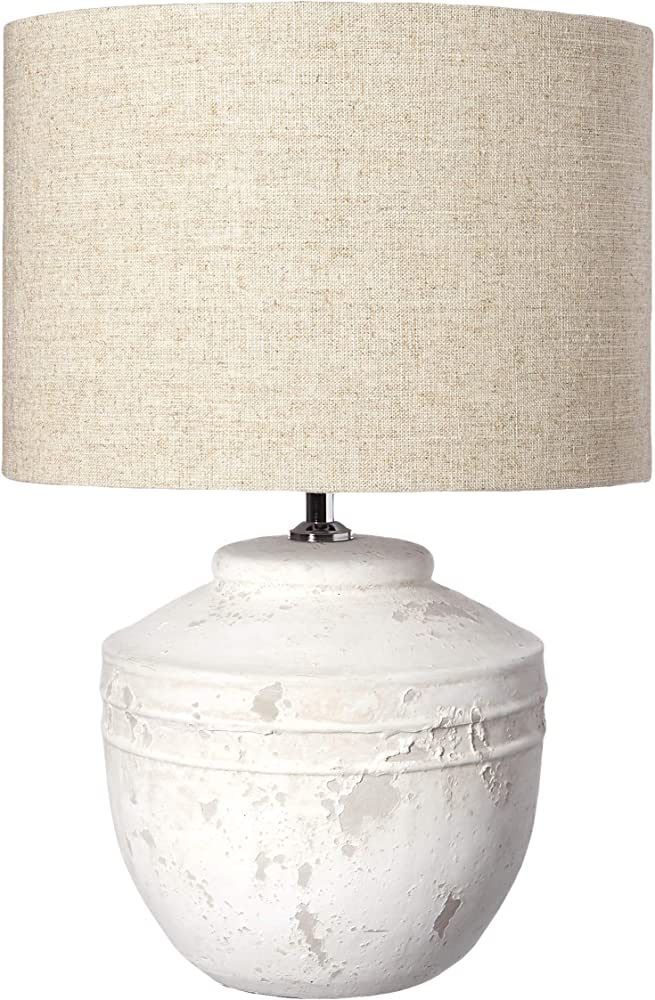 Creative Co-Op 19.25 in Cement Linen Shade Table Lamp, Distressed Off-White | Amazon (US)