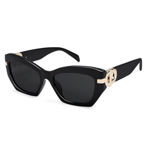 AMOMOMA Retro Cat Eye Sunglasses for Women Vintage Trendy Classic 90s Style Polarized Sun Glasses Shades AM6634 Black Grey | Amazon (US)