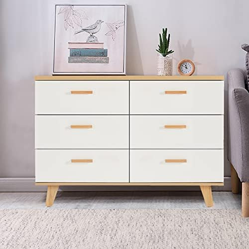 SSLine 6 Drawers Dresser 30.3" Tall Wood Nightstand for Bedroom Living Room Entryway Modern White... | Amazon (US)