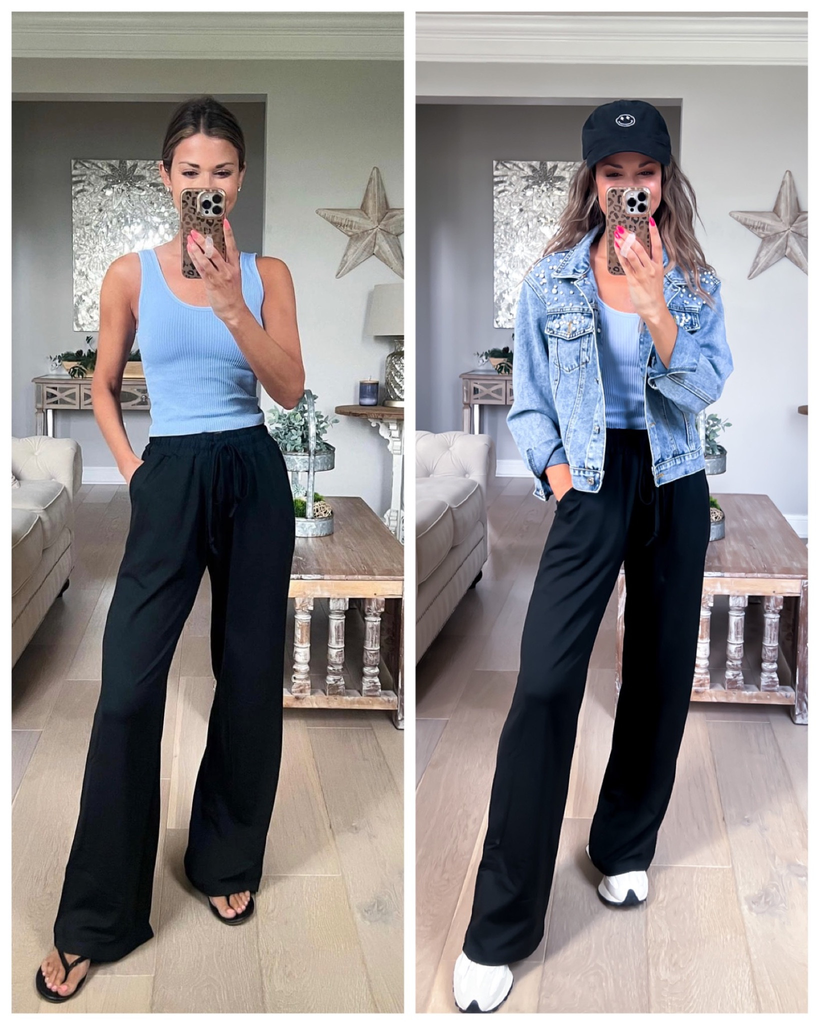 Sports bra tank//so soft//removable pads//tts//30-32//wide leg pants//sooo comfy//wearing size up due to selection but tts//size small//5’1//denim jacket//xs//sneakers//tts//

Travel look//lounge//athleisure 

#LTKunder50 #LTKtravel #LTKsalealert