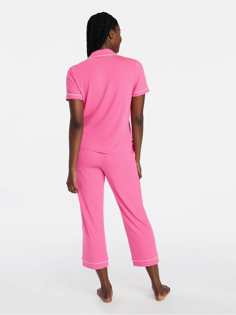 Joyspun Women's Dreamy Soft Collection Notch Knit Top and Capri Pants Pajama Set, 2-Piece, Sizes ... | Walmart (US)