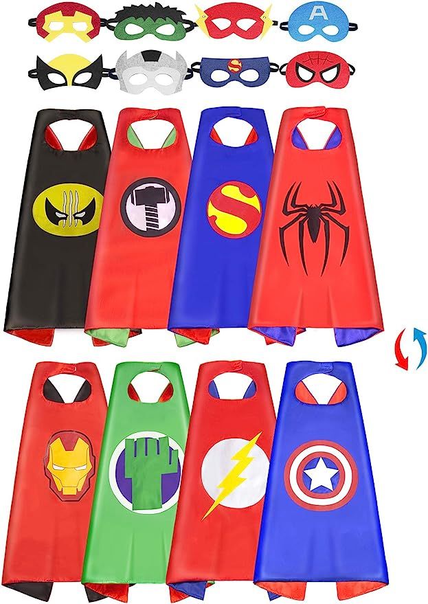 Superhero Capes for Kids: Superhero Dress Up Costume Double Satin Capes and Mask Superhero Toys f... | Amazon (US)