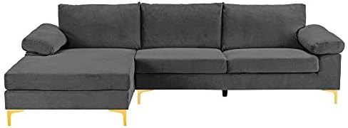 Amazon.com: Casa Andrea Milano Modern Sectional Sofa L Shaped Velvet Couch, with Extra Wide Chais... | Amazon (US)