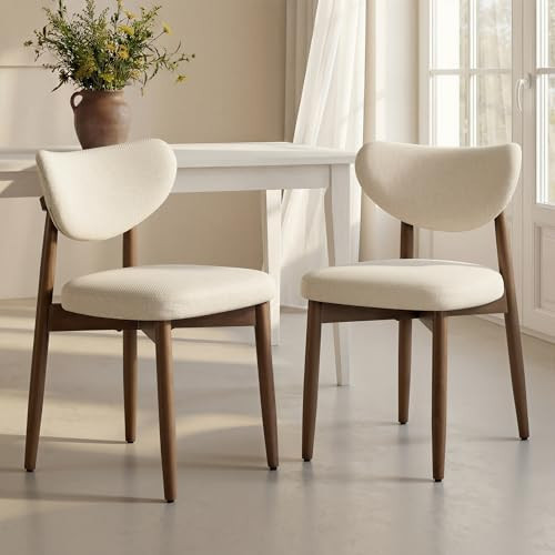 VASAGLE Wooden Dining Chairs Set of 2, Upholstered Kitchen Chairs with Solid Wood Legs, Ergonomic Curved Backrest, Built-in Handle, Mid Century Modern, for Kitchen Dining Vanity, Cappuccino Beige | Amazon (US)