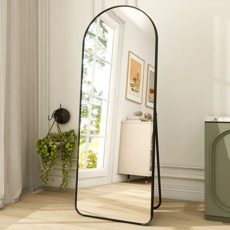 BEAUTYPEAK 64"x21" Full Length Standing Arch-Top Floor Mirror with Safe Corners, Black | Walmart (US)